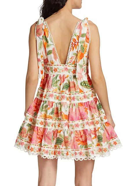 Printed Bow Lace-Up Mini Dress