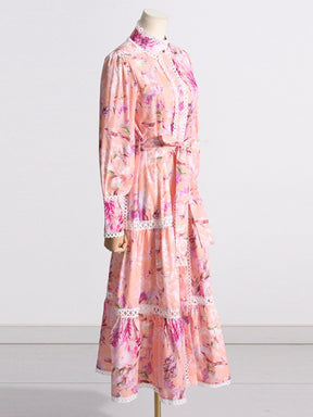Printed Lace Up Maxi Dress