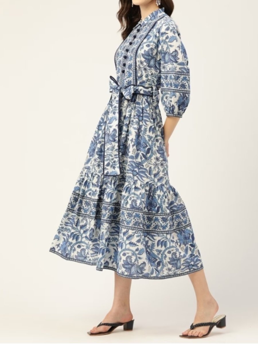 The Elegant Blue Floral Midi Dress