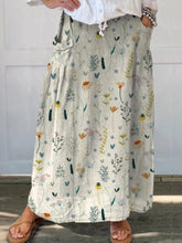 F61306 Women's Vintage Floral Linen Pocket Skirt