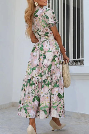 PINK FLOWER PRINT MIDI DRESS