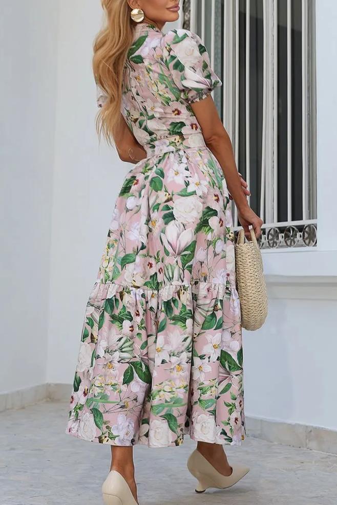 PINK FLOWER PRINT MIDI DRESS