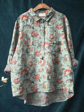 F6605 Women's Printed Casual Cotton and Linen Shirt