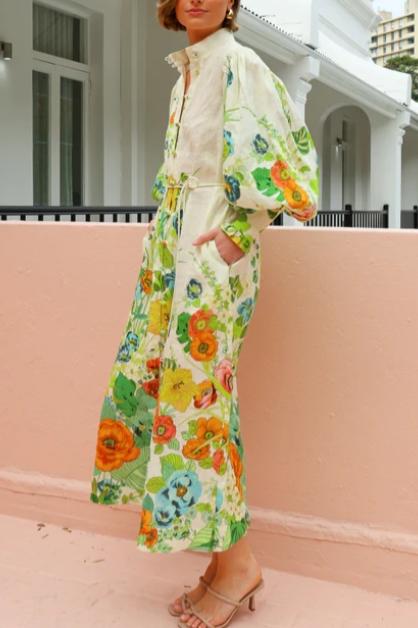 GREEN FLORAL SHIRT MIDI DRESS