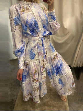 Printed Lace Up Maxi Dress