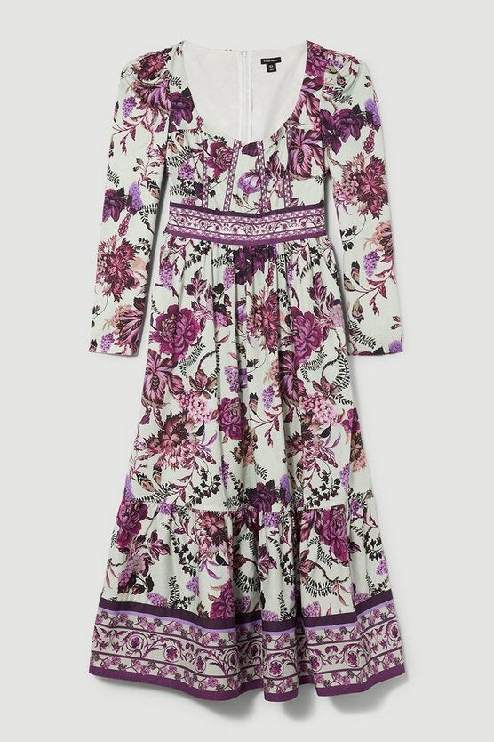 Purple Flower Printed Maxi Dress