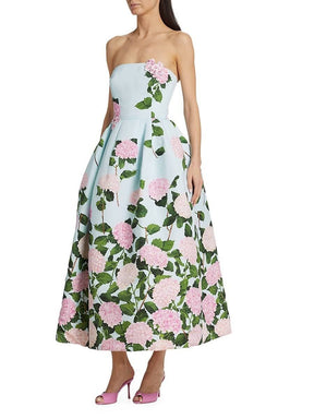 Floral-print strapless dress